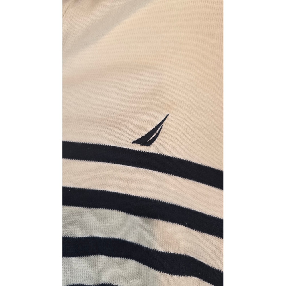 Nautica Mens Striped Quarter Zip Cotton Pullover Sweater Cream Navy S3707O